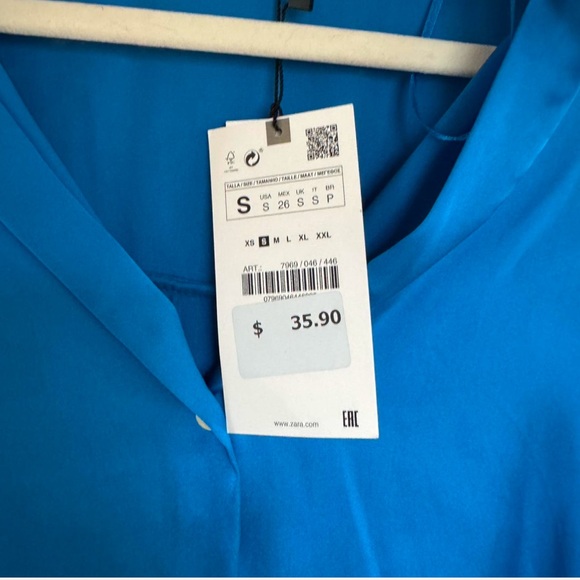 Zara Women's Blue Satin Button-Up Top - Picture 5 of 5